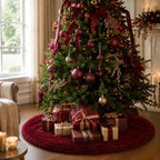 Burgundy Red Faux Fur Christmas Tree Skirt 60 Inch Plush Tree Skirt - Image 4