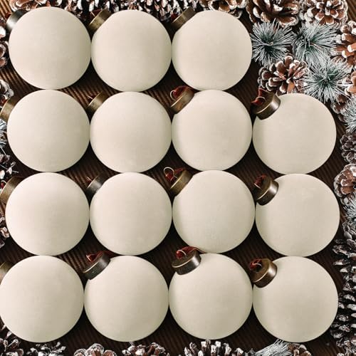 Liliful 15 Pcs Velvet Christmas Balls Bulk Flocked Christmas Tree Ball Ornaments Plastic Xmas Decorative Hanging Ornaments(Creamy White,3.15 Inch) by Liliful