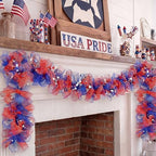 Suncalla 6 ft Red White Blue Garland 4th of July Patriotic Flower Garland for Mantle Artificial 250th Decoration with Daisy Lavender Vine Memorial Day Faux Floral for Independence Table Decor - Image 2