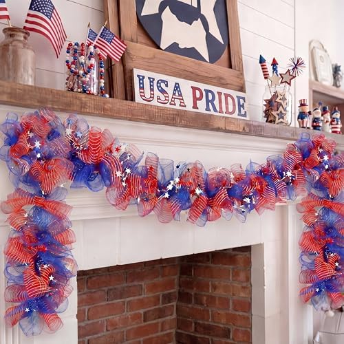 Suncalla 6 ft Red White Blue Garland 4th of July Patriotic Flower Garland for Mantle Artificial 250th Decoration with Daisy Lavender Vine Memorial Day Faux Floral for Independence Table Decor - Image 2