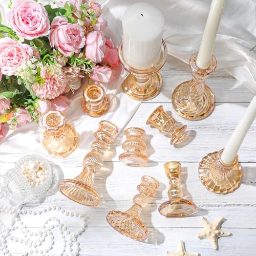 Mumufy 20 Pcs Glass Taper Candle Holders Assorted, Gold - Image 3