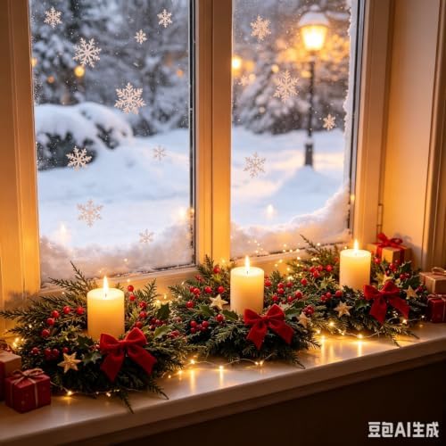 6 Pcs Small 4th of July Candle Ring Wreath with Red Blue White Daisy Artificial Hydrangea Flowers Mini Independence Day Candle Holder Wreath (4, Artificial Cedar Red Berries) - Image 6