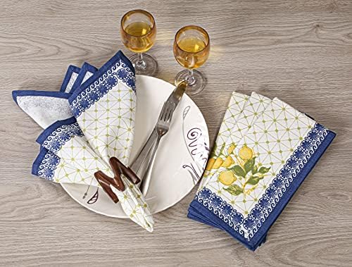 FINGERCRAFT Cloth Napkins Set of 12 Cotton Linen, 20x20 Inch, Lemon Leaf - Image 4