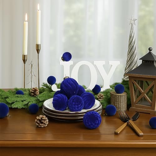 XmasExp 36PCS Velvet Christmas Ornaments Set Mixed Flocked Balls Ornaments Shatterproof Christmas Tree Decorations for Holiday,Party,Home（Navy Blue） - Image 5