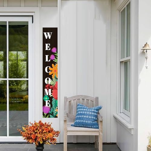 Spring Flowers Welcome Sign for Front Door Outdoor Porch Sign Home Decor Porch Standing Welcome Yard Sign Wood Door Sign Tall Summer Welcome Garden Sign Seasonal Wall Decorations for Outside Patio - Image 5