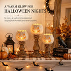Pumpkin Candle Holder, Rustic White Jack-O'-Lantern Tea Light Holder for Halloween and Fall Decor, Farmhouse Tabletop Mantel Entryway Decoration, Large 8.7 Inch, 1 Piece - Image 5