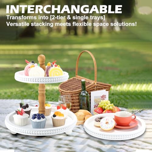 SYNCVIBE Wooden Farmhouse Round White 3 Tiered Decorative Tray Stand - Image 4