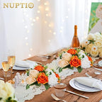 NUPTIO Flower Ball Arrangement Bouquet - 6 Pcs 9.5 inch Diameter Orange Fake Flowers Roses Balls for Centerpieces Tables - Artificial Rose Arrangements for Wedding Centerpiece Table Decorations - Image 4
