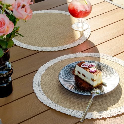 Round Burlap Placemats Set of 12 Jute Rustic Place Mats for Dining Tables Heat Resistant Natural Farmhouse Table Mats Decor for Thanksgiving (Brown lace) - Image 6