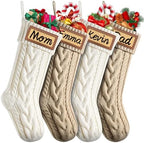 Dalzom® 4Pcs Personalized Christmas Stockings with Leather Patches Custom Name, 18” Premium Large Knitted Christmas Stockings for Kids, Family, Holiday and Fireplace Party Decoration by Dalzom