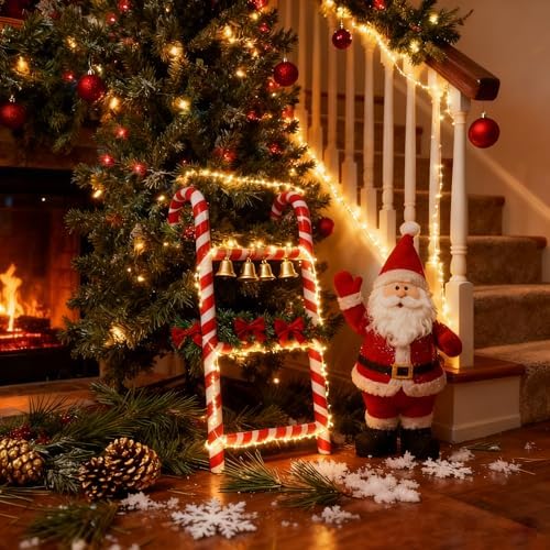 Rustic Mini Christmas Ladder Ornaments Vintage Metal Xmas Candy Cane Stripes Ladder Hanging Decor for Christmas Tree Door Indoor & Outdoor Home Porch Festive Displays Decorations Red and White - Image 5