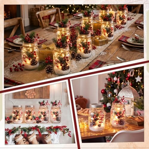 Blushtier 8 Sets Christmas Table Centerpieces Mason Jars Centerpiece Table Toppers Decor with LED Light Candy Canes Pine Cones and Snow Holiday Gifts for Wedding Birthday Party Supplies Home Office - Image 6