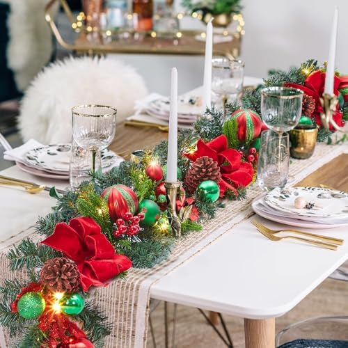Garvee 6 Feet Christmas Garland with Lights for Mantle, Red Green - Image 2