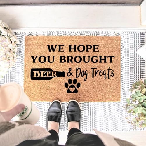 Funny Coir Doormat We Hope You Brought Beer & Dog Treats Front Door Mat Entryway Outdoor Mat with Heavy Duty Front Porch Decor Welcome Mats for Entrance Natural Coconut Thick Brown Mat 23.7x15.7 inch - Image 2
