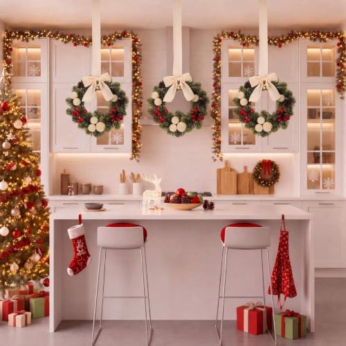 6 Pack Small Christmas Velvet Cabinets Wreaths with Ribbon Bell - Image 6