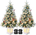 3ft Prelit Snow Flocked Christmas Tree with Light Up White Moose Box Base by GaoMon