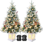 3ft Prelit Snow Flocked Christmas Tree with Light Up White Moose Box Base by GaoMon