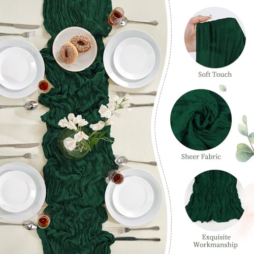 6 Pack Emerald Green Cheesecloth Table Runner 35×120 Inch Boho Home Decor - Image 5
