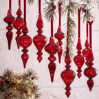 12 Pcs Vintage Glass Finial Christmas Ornaments, Burgundy Red by Sonwyoung