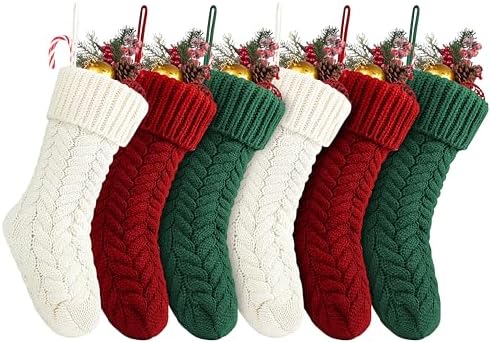 Fesciory 18 Inch Christmas Stockings, 6 Pack Large Cable Knit Xmas Decor by Fesciory