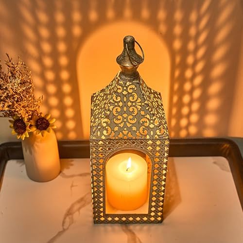 Moroccan Lantern Lamp Decorative Candle Holders for Ramadan Decorations, Hanging, Outdoor Patio or Porch, Indoor Home Decor (White 13.2inch) - Image 4