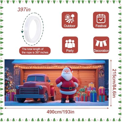 Santa and Truck Christmas Garage Door Banner 7x16FT, Holiday Scene with Santa, Gifts, and Vintage Truck, Large Outdoor Xmas Decoration for Garage Doors - Image 4