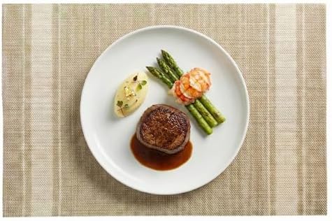 Restaurantware French Countryside 16 x 12 Inch Dining Table Placemats Set Of 6 Heat-Tolerant Kitchen Table Mats - Eggshell Stripe No Stain Khaki Vinyl Woven Rectangle Placemats Easy To Clean by Restaurantware