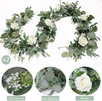 2 Pack Artificial Eucalyptus Flower Garland with White Roses, 13Ft Fake Rose Flower Greenery Garland Floral Vines for Wedding Home Party Table Runner Decor (White) - Image 5