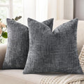 decorUhome Textured Chenille Throw Pillow Covers 22x22 Set of 2 Dark Grey by decorUhome