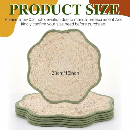 Jingmore 6 Pcs 15 Inch Handwoven Scalloped Placemat,Green - Image 2