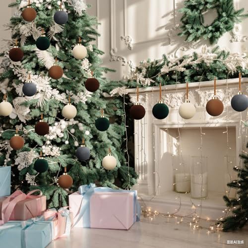 Simgoing 15 Pcs Velvet Christmas Ornament 3.15'' Flocked Xmas Tree Ornament - Image 5