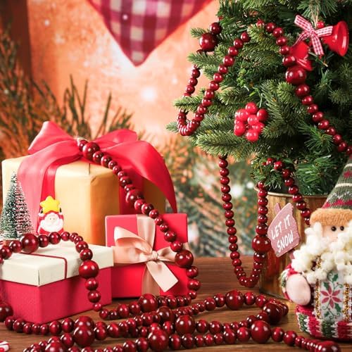 Bucherry 4 Pcs Christmas Wood Bead Garland 28.8 Feet, Red - Image 3