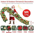 9FT Christmas Garland Decorations, Pre-Lit Christmas Garland with 60 LED Lights, Garlands for Mantle with Pine Cones, Flower, Berries, Bows, Ball, Leaves, Indoor & Outdoor Christmas Decor - Image 3