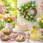 Spring Summer Wreath for Front Door, 24 Inch Artificial Tulip Wreath with Pink White Lavender and Eucalyptus Greenery for Indoor Outdoor Home Farmhouse Wall Decor - Image 5