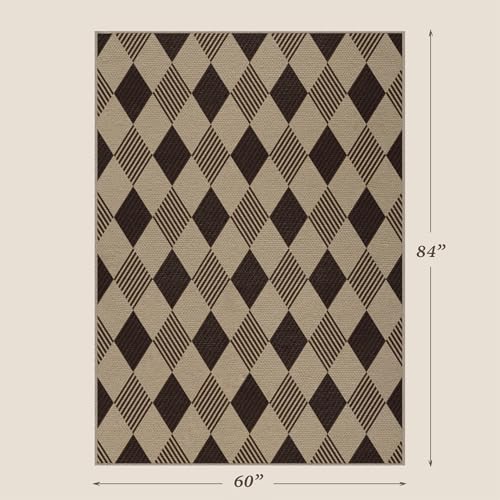 JTJ Easy Jute Outdoor Rug 5x7, Beige & Black Diamond Checkered Plaid Washable Non Slip Indoor Outdoor Area Rug for Living Room, Patio, Bedroom & Home Office, Farmhouse Geometric Low Pile Carpet - Image 2