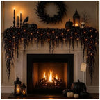 Halloween Garland with Lights, Black Vine Garland for Fireplace Mantel, Halloween Mantel Decor, Gothic Party Decoration, Flexible Indoor Hanging Decor (9 FT (2.7M)) by MATISUN