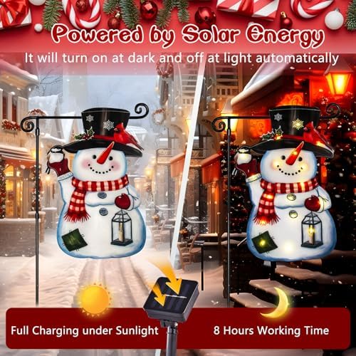 Lighted Christmas Garden Flag, 8 Modes Double Sided Solar Christmas Decorations Outdoor LED Navidad Flag, Yard Decorations for Xmas Patio Lawn Porch (White, 12x18) - Image 4