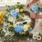 22 Inch Lemon Wreath for Front Door, UV Resistant Blue Hydrangea Olive Branch Floral, Waterproof Spring Summer Wreath - Image 4