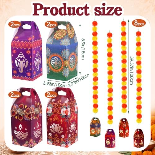 Mifoci 8 Pack Artificial Marigold Garland with Paper Lantern Indian Decor - Image 2