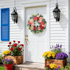 24-Inch Spring Wreath for Front Door with Hydrangeas Dahlias Daisy Silk Flowers and Berry Greenery for All Seasons Indoor Outdoor Wedding Farmhouse Porch Wall Living Room Home Wedding Decor - Image 3