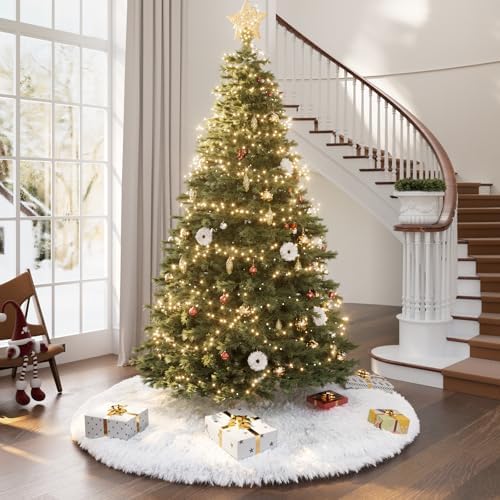 iMucci 48inch 2025 Update Wool Fur White Tree Skirt Small Christmas Tree Skirt Snowy White Plush Velvet Christmas Tree Skirt Holiday Party Decoration - Image 2
