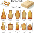 Amber Glass Bud Vases Set of 10, Small Flower Vases Wedding Decor - Image 3