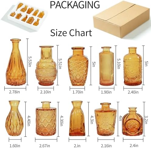 Amber Glass Bud Vases Set of 10, Small Flower Vases Wedding Decor - Image 3