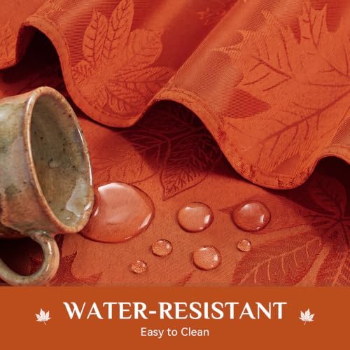 Softalker Fall Jacquard Round Tablecloth, 90 Inch Burnt Orange - Image 4