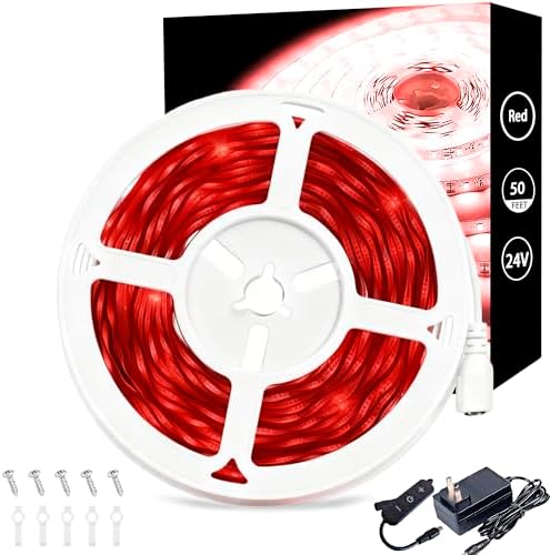 Red 50 Feet Led Lights Strip Indoor Rope Lights Easy DIY Cuttable Strip Lights for Wine Cabinet Bar Room Bathroom Living Room Kitchen Ceiling Wall Vanity Mirror Decor by Aalnfe
