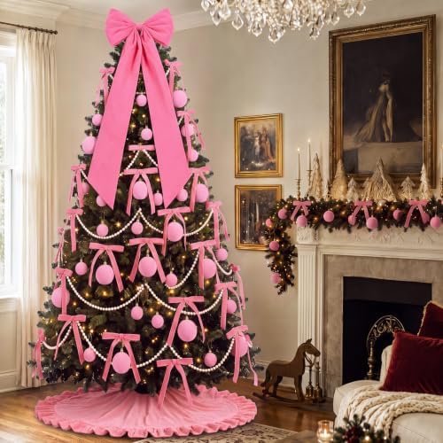 Riceshoot 63 Pcs Pink Velvet Christmas Tree Decorations Set - Image 6