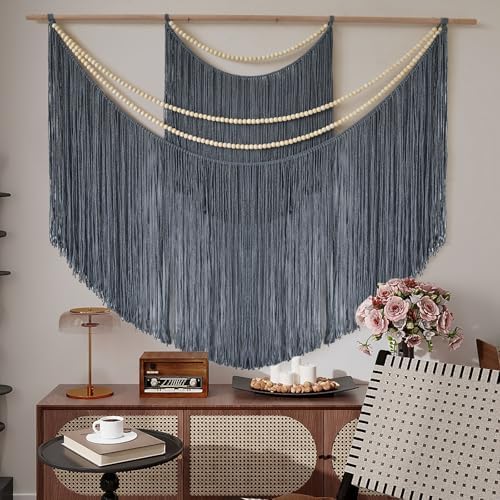 Jakalin Macrame Wall Hanging Grey Tapestry, Boho Home Decor 57" W x 46" L - Image 4