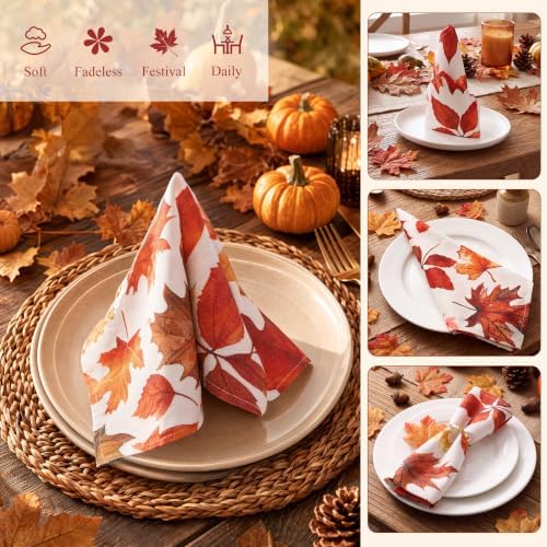 Kochorie 12 Pack Thanksgiving Napkins 18 x 18'' Autumn Maple Leaf Printed - Image 4