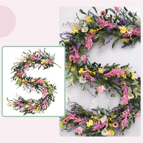 Bibelot70inch Spring/Summer Garland with Flowers, Artificial Fake Flower Greenery Garland with Daisies, Lavender for Baby Shower Wedding Mantle Party Table Centerpiece All Season Decor - Image 4