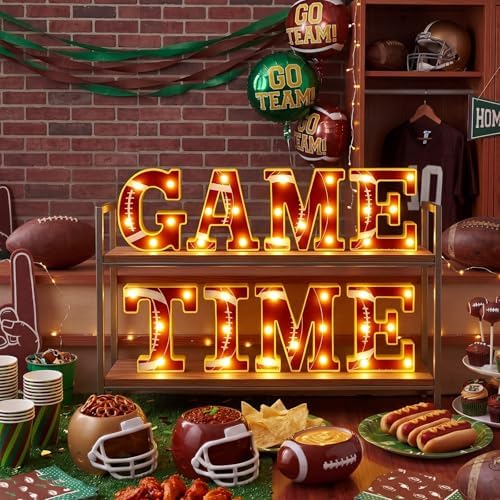 Honoson 8 Pcs Football Party Decorations Game Time LED Lights Sign - Image 3